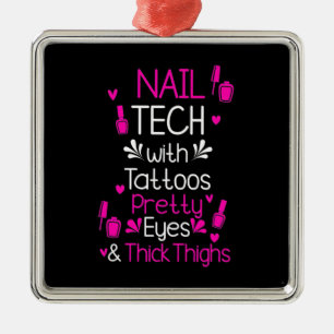 Ornement Carré Argenté Technologie Nail Avec Tatouages