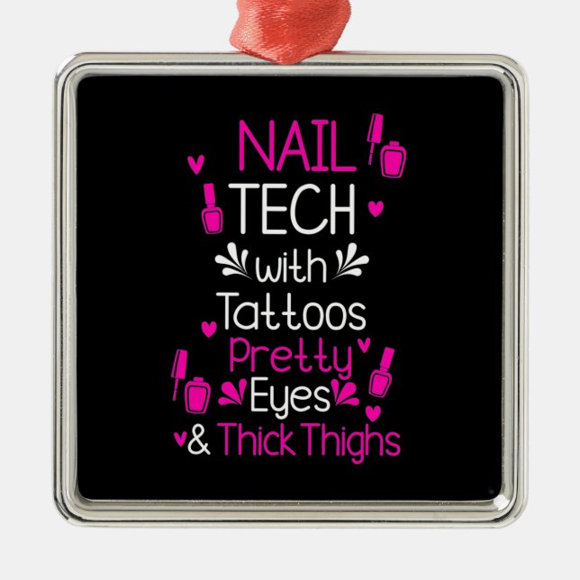 Ornement Carré Argenté Technologie Nail Avec Tatouages (Devant)