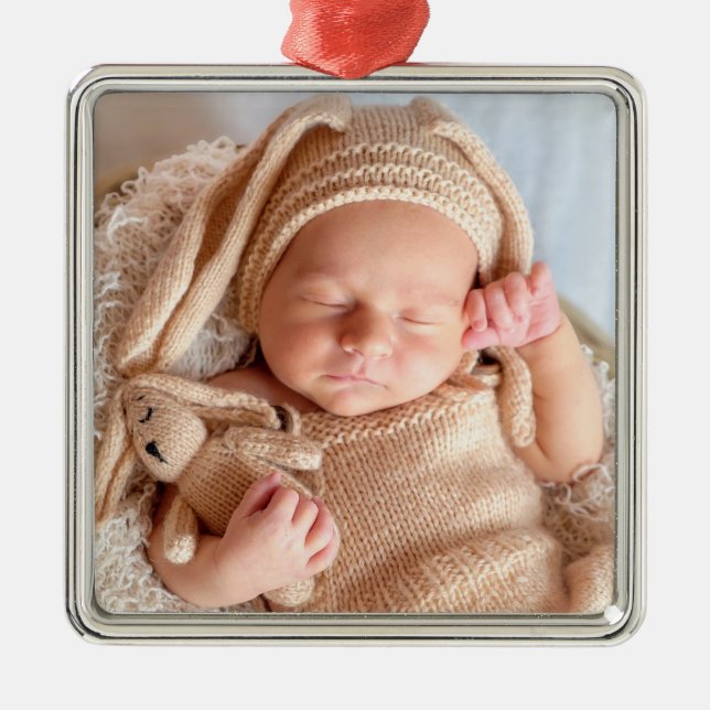 Ornement Carré Argenté Télécharger votre photo (Devant)