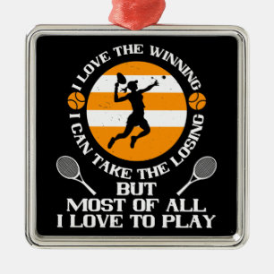 Ornement Carré Argenté Tennis - J'Aime Gagner J'Aime Jouer