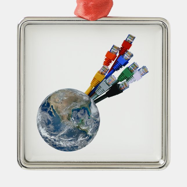 Ornement Carré Argenté Terre connectée au réseau Ethernet (Devant)