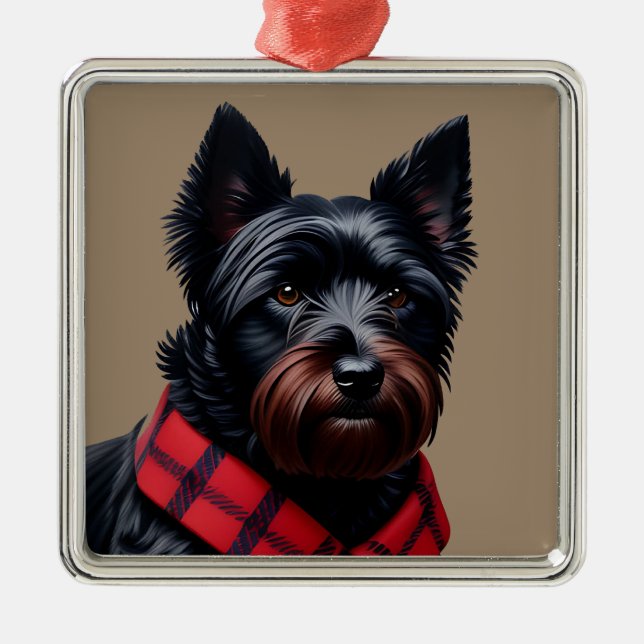 Ornement Carré Argenté Terrier écossais (Devant)