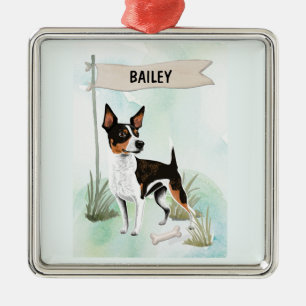 Ornement Carré Argenté Terrier Rattus Aquarelle Chien Personnalisé