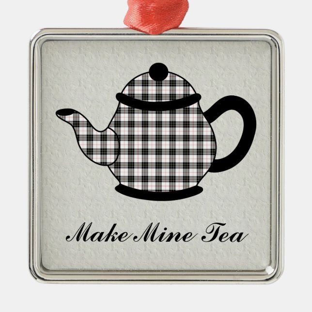 Ornement Carré Argenté Théière V3 de plaid de tartan (Devant)