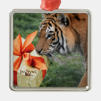 Ornement Carré Argenté Tiger avec cadeau de Noël