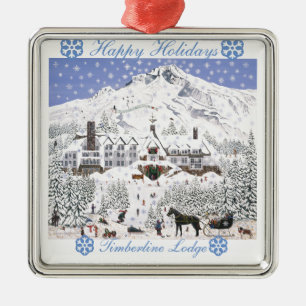 Ornement Carré Argenté Timberline Lodge Christmas Ornament