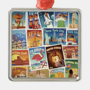 Ornement Carré Argenté Timbres-poste des Etats-Unis