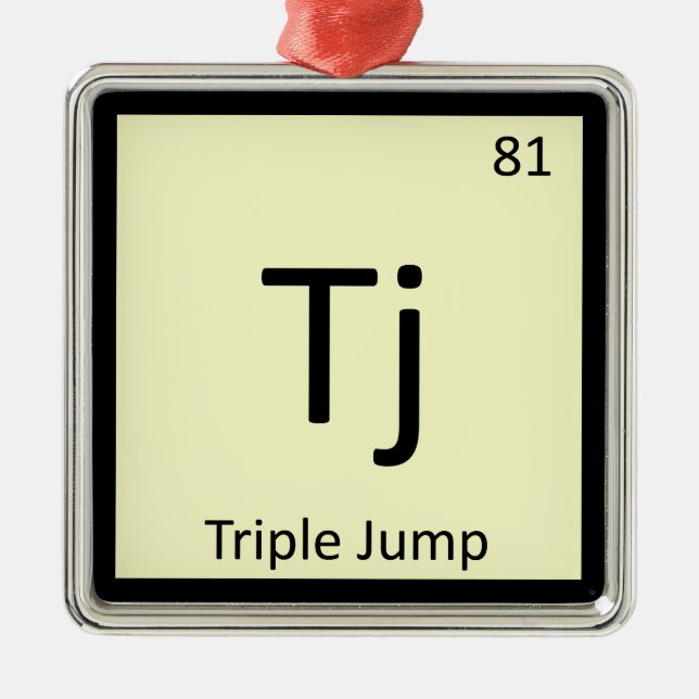 Ornement Carré Argenté Tj - symbole de chimie d'athlétisme de saut triple (Devant)