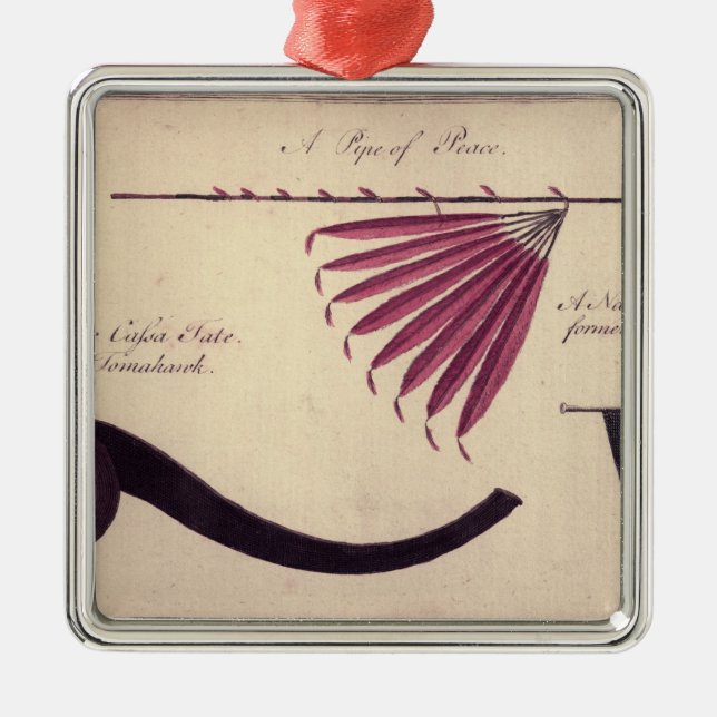 Ornement Carré Argenté Tomahawk, tuyau de paix et poignard antiques, (Devant)