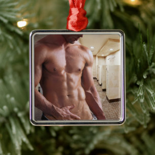 Ornement Carré Argenté Torse d'homme musclé torse nu sixpack de SlipperyJ