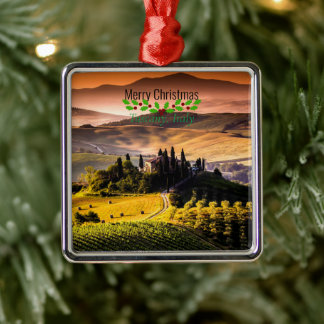 Ornement Carré Argenté Toscane, Italie, Joyeux Noël,
