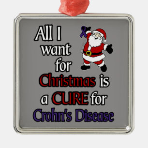 Ornement Carré Argenté Tout ce que je veux pour Noël/Père Noël...Crohn's