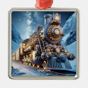 Ornement Carré Argenté Train à vapeur Imaginaire hiver
