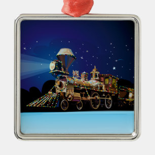 Ornement Carré Argenté Train de Noël