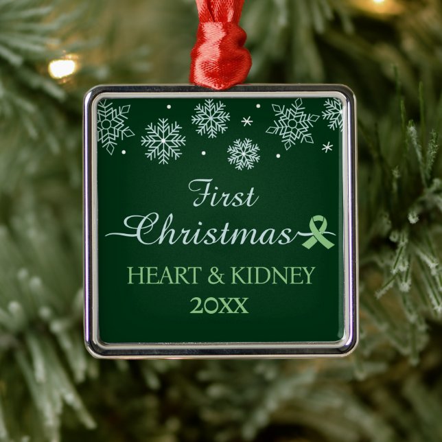 Ornement Carré Argenté Transplantation personnalisée du premier flocon de (Arbre)