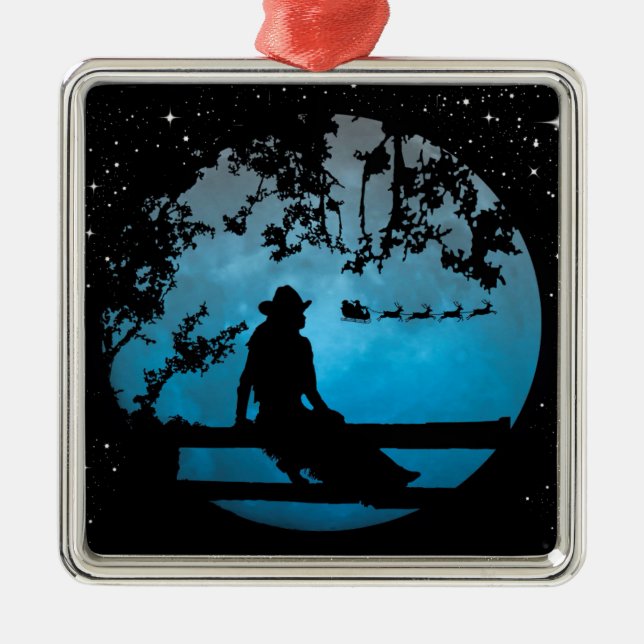 Ornement Carré Argenté Très mignonne cowgirl et l'ornement de Noël Père N (Devant)