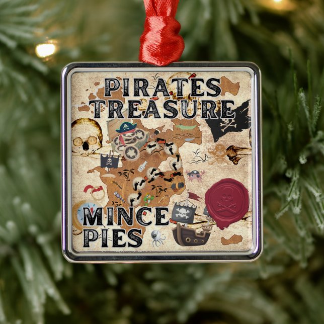 Ornement Carré Argenté Trésor de pirates - Mince Pies (Arbre)