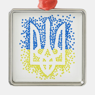 Ornement Carré Argenté Trident de l'emblème ukrainien tryzub dispersant l