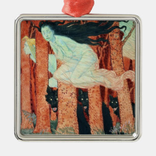 Ornement Carré Argenté Trois femmes et trois loups (la semaine)