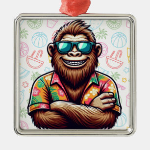 Ornement Carré Argenté Tropical/beach yeti/bigfoot