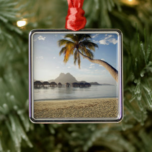 Ornement Carré Argenté Tropical Beaches   Beach Huts, Bora Bora