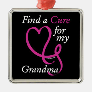 Ornement Carré Argenté Trouver un remède/coeur/grand-mère...Cancer du sei