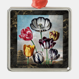 Ornement Carré Argenté Tulipes vintages - Temple de Flora Botanique -