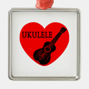 Ornement Carré Argenté Ukulele Love