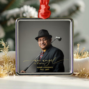 Ornement Carré Argenté Un Ange Au Ciel   Photo Mémorial Gold Foil