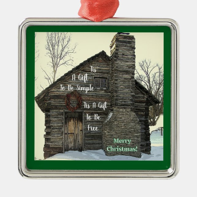 Ornement Carré Argenté Un Cadeau Pour Être Simple/Joyeux Cabine De Noël/J (Devant)