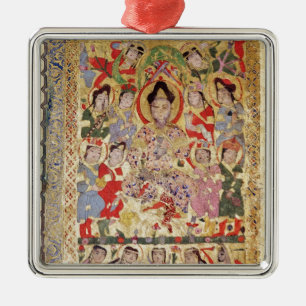 Ornement Carré Argenté Un chanteur, musiciens et chanteurs de poète