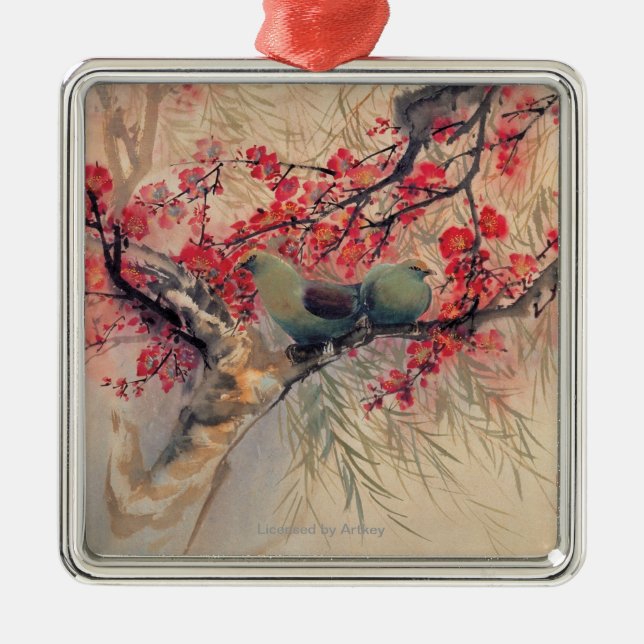 Ornement Carré Argenté Un couple au printemps (Devant)