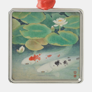 Ornement Carré Argenté Un couple sous Lotus