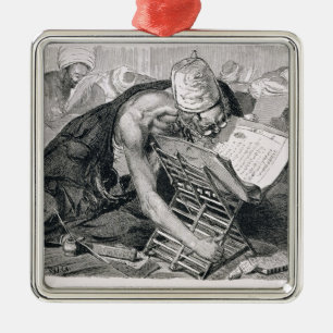 Ornement Carré Argenté Un homme instruit absorbé dans Coran