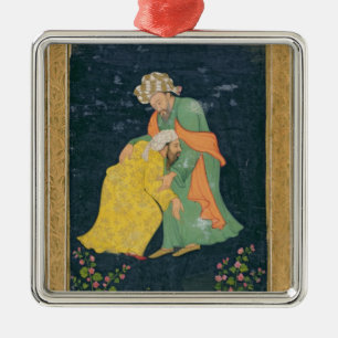 Ornement Carré Argenté Un mollah se prosternant devant un homme dans la