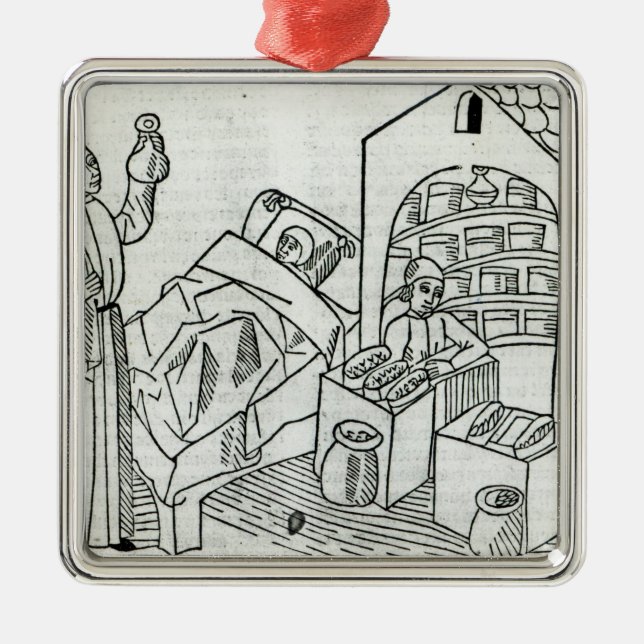 Ornement Carré Argenté Un patient avec un médecin et un pharmacien (Devant)