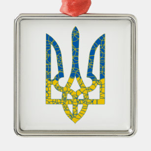 Ornement Carré Argenté Un trident ukrainien texturé drapeau d'Ukraine cou