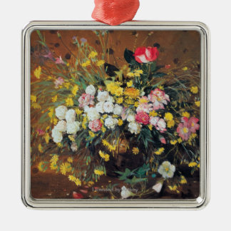 Ornement Carré Argenté Un vase de fleurs