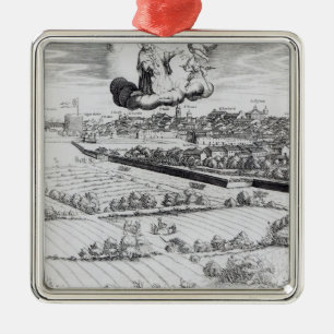 Ornement Carré Argenté Une section d'une carte de Milan, 1640