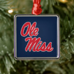 Ornement Carré Argenté Université du Mississippi | Ole Miss Script<br><div class="desc">Découvrez ces designs de l'Université du Mississippi ! Obtenez tous les derniers équipements de Mississippi Rebels ici. Tous ces produits Zazzle sont personnalisables avec votre année de classe, nom et club. Ces produits font des cadeaux parfaits pour l'étudiant Ole Miss University, les anciens élèves, la famille, l'ami ou le fan...</div>