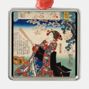 Ornement Carré Argenté Utagawa geisha vieux parchemin classique vintage u