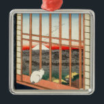 Ornement Carré Argenté Utagawa Hiroshige - Champs de riz Asakusa<br><div class="desc">Champs de Riz Asakusa et Festival Torinomachi - Numéro 101 dans la série Cent Vues Célèbres d'Edo - Utagawa Hiroshige, impression couleur bloc de bois, 1857. Ukiyo-e print montre un chat assis sur un mur où les panneaux coulissants ont été ouverts, observant la procession du festival dans les rizières à...</div>