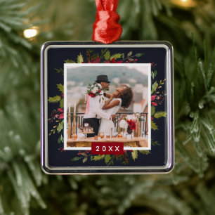 Ornement Carré Argenté Vacances de verdure Keepsaké photo Noël