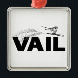 Ornement Carré Argenté Vail Colorado Ski Jumper<br><div class="desc">Vail,  Colorado has one of the best and most famous ski resorts in the state,  stunning mountain scenery,  and endless recreation. This great vintage design has a retro look.</div>