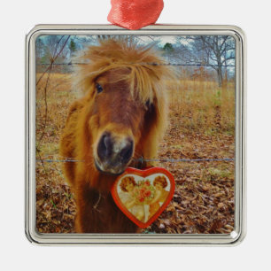 Ornement Carré Argenté Valentine Heart Miniature Brown Horse