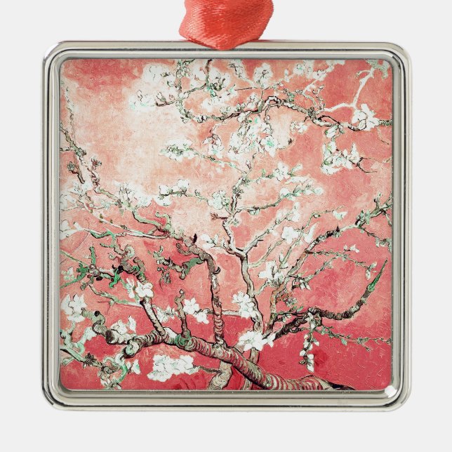 Ornement Carré Argenté Van Gogh Almond Blossoms Peach (Devant)
