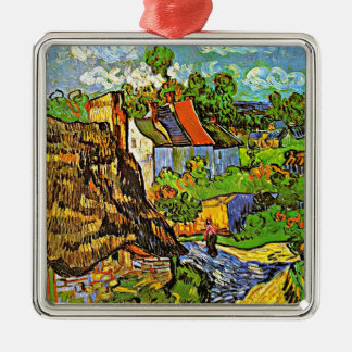 Ornement Carré Argenté Van Gogh - Maisons à Auvers, célèbre peinture,