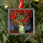 Ornement Carré Argenté Vase avec des papillons rouges | Vincent van Gogh<br><div class="desc">Vase with Red Poppies de Vincent van Gogh est un tableau captivant qui met en valeur l’utilisation dynamique de la couleur et de la brosse expressive de l’artiste. Le tableau présente un vase de terre simple rempli de coquelicots cramoiseux et audacieux, dressé contre un arrière - plan texturé et muet....</div>