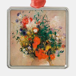 Ornement Carré Argenté Vase des fleurs de Redon Post-impressionniste
