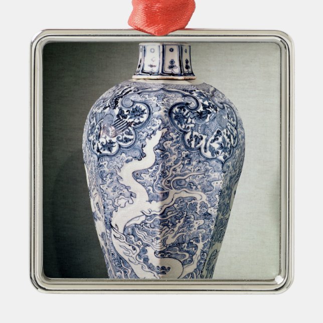 Ornement Carré Argenté Vase octogonal à "Mei- P'ing" avec le blanc (Devant)